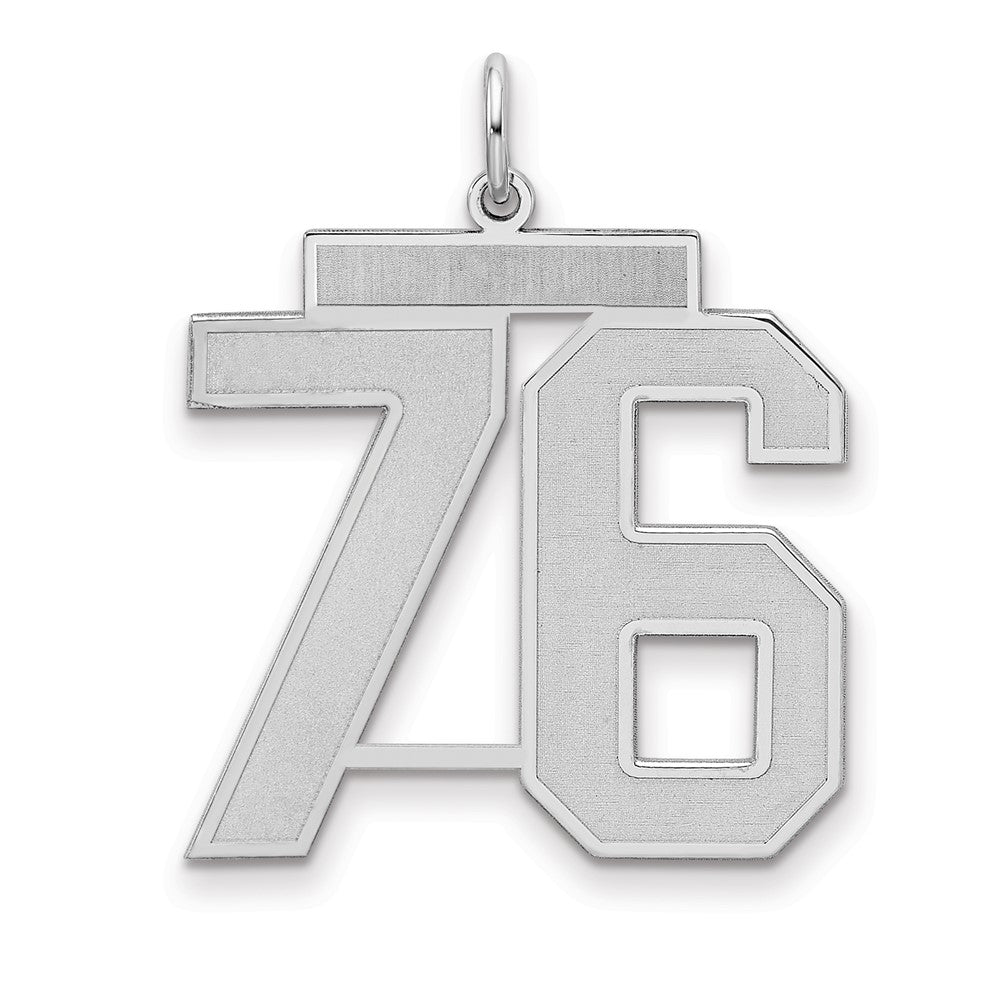 Sterling Silver/Rhodium-plated Satin Number 76 Charm, 25 x 21 mm
