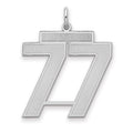 Sterling Silver/Rhodium-plated Satin Number 77 Charm, 25 x 21 mm