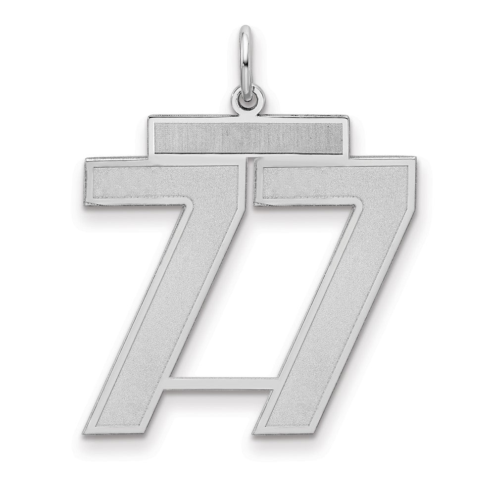 Sterling Silver/Rhodium-plated Satin Number 77 Charm, 25 x 21 mm