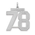 Sterling Silver/Rhodium-plated Satin Number 78 Charm, 25 x 21 mm
