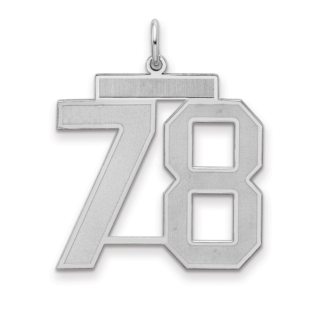 Sterling Silver/Rhodium-plated Satin Number 78 Charm, 25 x 21 mm