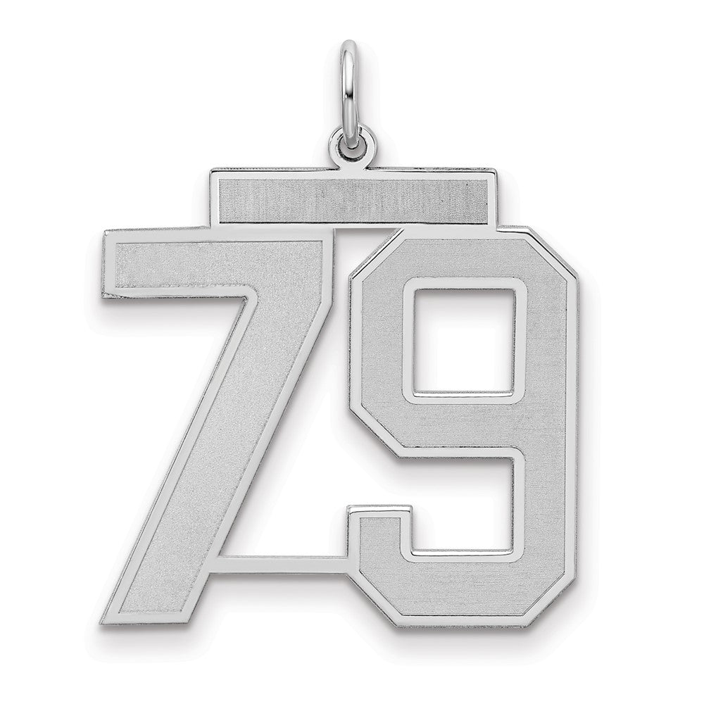 Sterling Silver/Rhodium-plated Satin Number 79 Charm, 25 x 21 mm