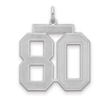Sterling Silver/Rhodium-plated Satin Number 80 Charm, 25 x 21 mm
