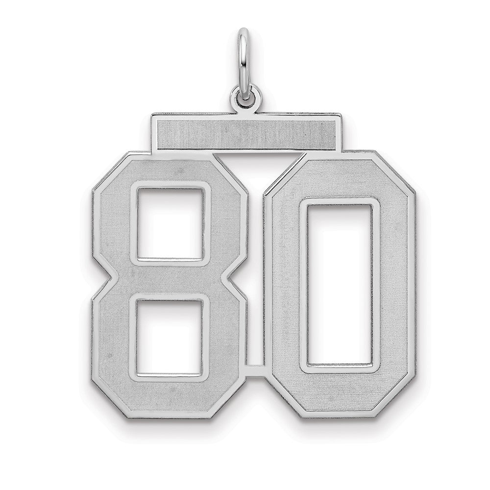 Sterling Silver/Rhodium-plated Satin Number 80 Charm, 25 x 21 mm