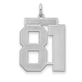 Sterling Silver/Rhodium-plated Satin Number 81 Charm, 25 x 21 mm