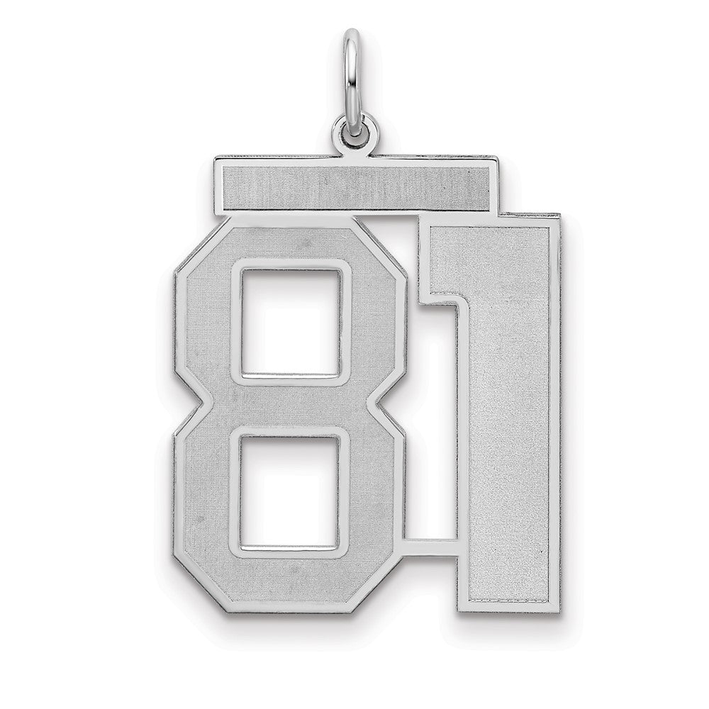 Sterling Silver/Rhodium-plated Satin Number 81 Charm, 25 x 21 mm