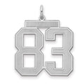 Sterling Silver/Rhodium-plated Satin Number 83 Charm, 25 x 21 mm