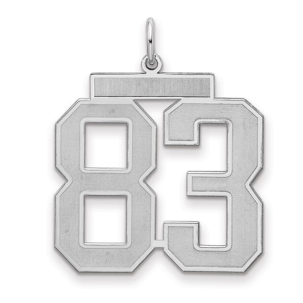 Sterling Silver/Rhodium-plated Satin Number 83 Charm, 25 x 21 mm