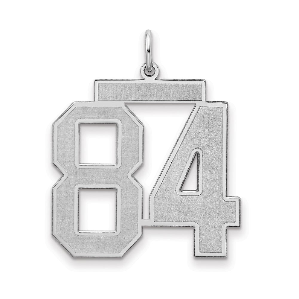 Sterling Silver/Rhodium-plated Satin Number 84 Charm, 25 x 21 mm