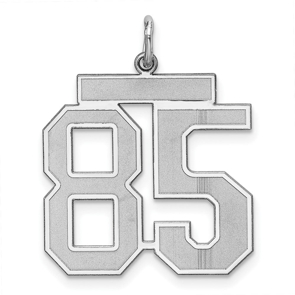 Sterling Silver/Rhodium-plated Satin Number 85 Charm, 25 x 21 mm