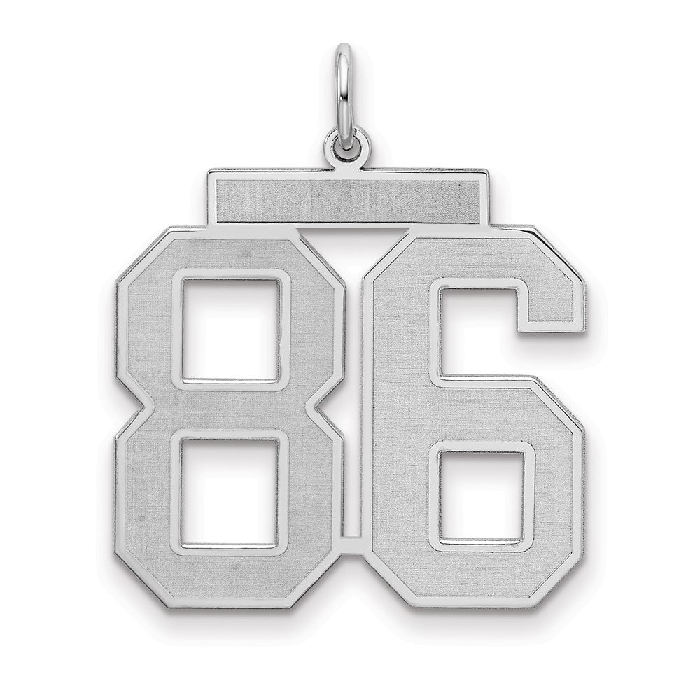 Sterling Silver/Rhodium-plated Satin Number 86 Charm, 25 x 21 mm