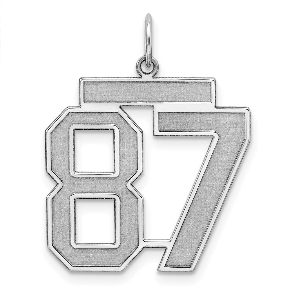 Sterling Silver/Rhodium-plated Satin Number 87 Charm, 25 x 21 mm