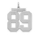 Sterling Silver/Rhodium-plated Satin Number 89 Charm, 25 x 21 mm