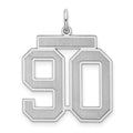 Sterling Silver/Rhodium-plated Satin Number 90 Charm, 25 x 21 mm