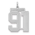 Sterling Silver/Rhodium-plated Satin Number 91 Charm, 25 x 21 mm