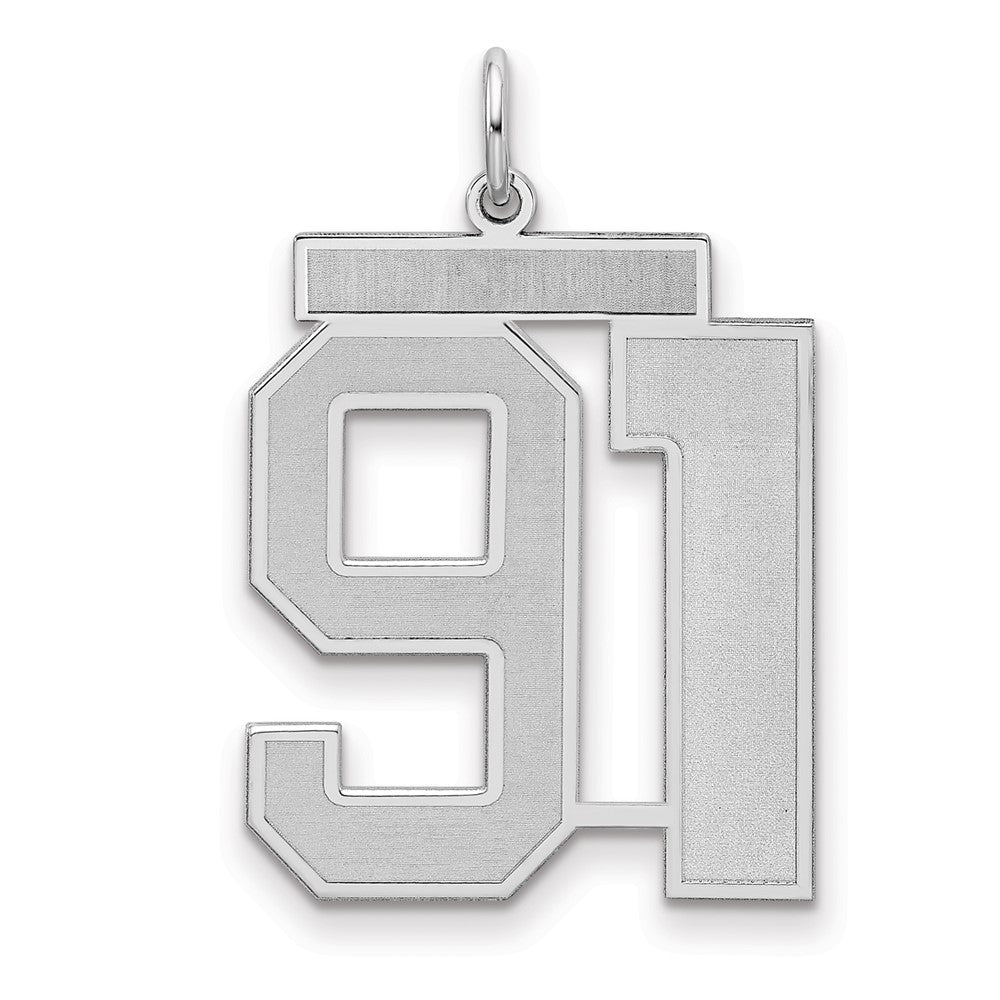 Sterling Silver/Rhodium-plated Satin Number 91 Charm, 25 x 21 mm