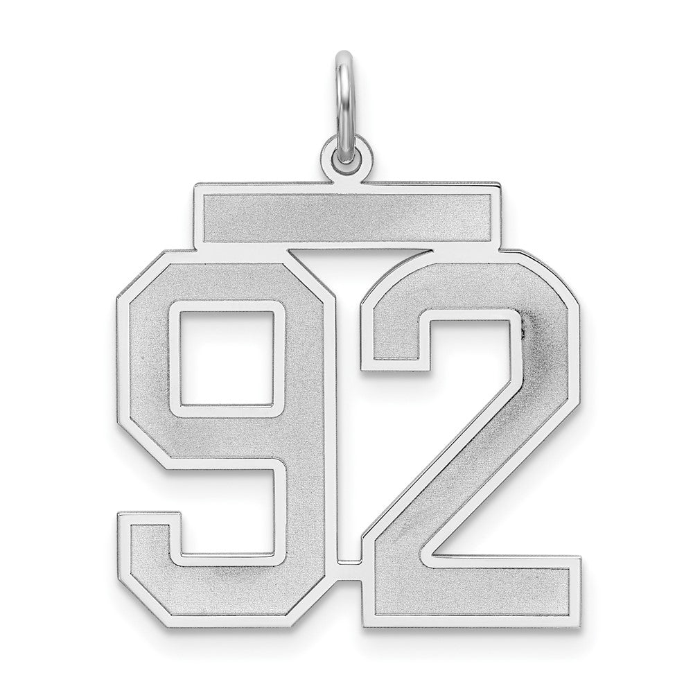 Sterling Silver/Rhodium-plated Satin Number 92 Charm, 25 x 21 mm