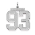Sterling Silver/Rhodium-plated Satin Number 93 Charm, 25 x 21 mm