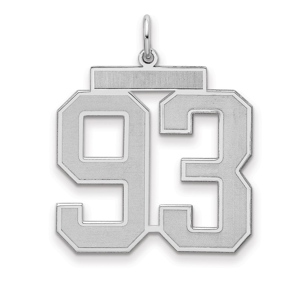 Sterling Silver/Rhodium-plated Satin Number 93 Charm, 25 x 21 mm