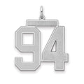 Sterling Silver/Rhodium-plated Satin Number 94 Charm, 25 x 21 mm
