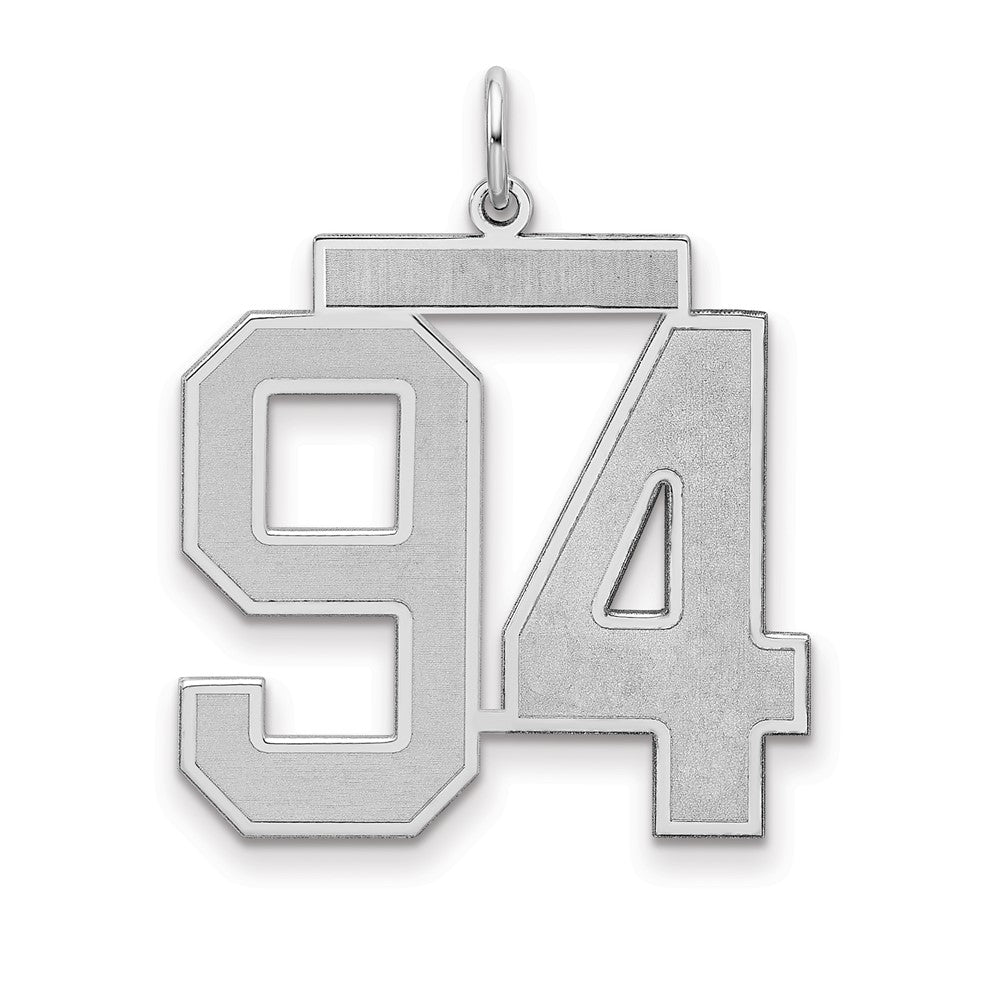 Sterling Silver/Rhodium-plated Satin Number 94 Charm, 25 x 21 mm