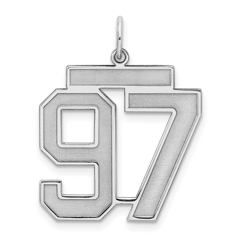 Sterling Silver/Rhodium-plated Satin Number 97 Charm, 25 x 21 mm