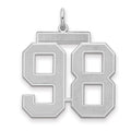Sterling Silver/Rhodium-plated Satin Number 98 Charm, 25 x 21 mm