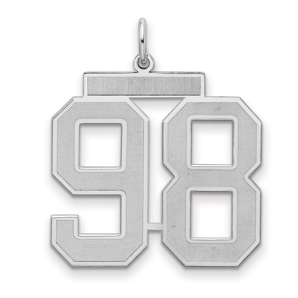 Sterling Silver/Rhodium-plated Satin Number 98 Charm, 25 x 21 mm