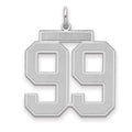 Sterling Silver/Rhodium-plated Satin Number 99 Charm, 25 x 21 mm