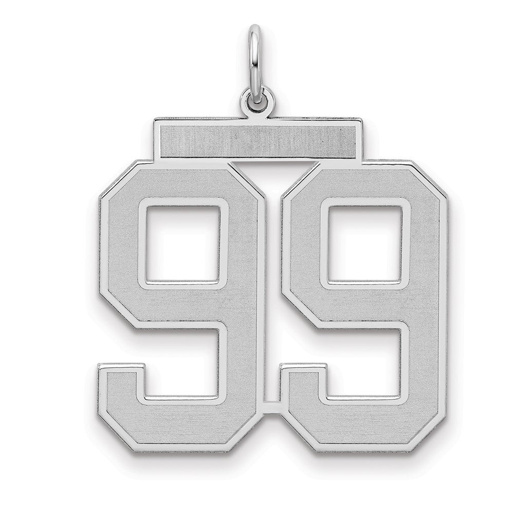 Sterling Silver/Rhodium-plated Satin Number 99 Charm, 25 x 21 mm