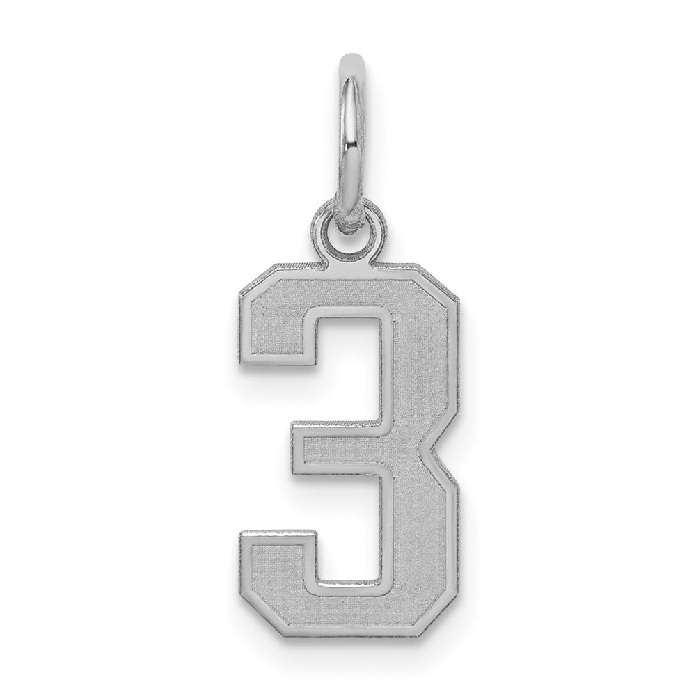 Sterling Silver/Rhodium-plated Satin Number 3 Charm, 19 x 7 mm