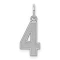 Sterling Silver/Rhodium-plated Satin Number 4 Charm, 19 x 7 mm