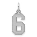 Sterling Silver/Rhodium-plated Satin Number 6 Charm, 19 x 7 mm