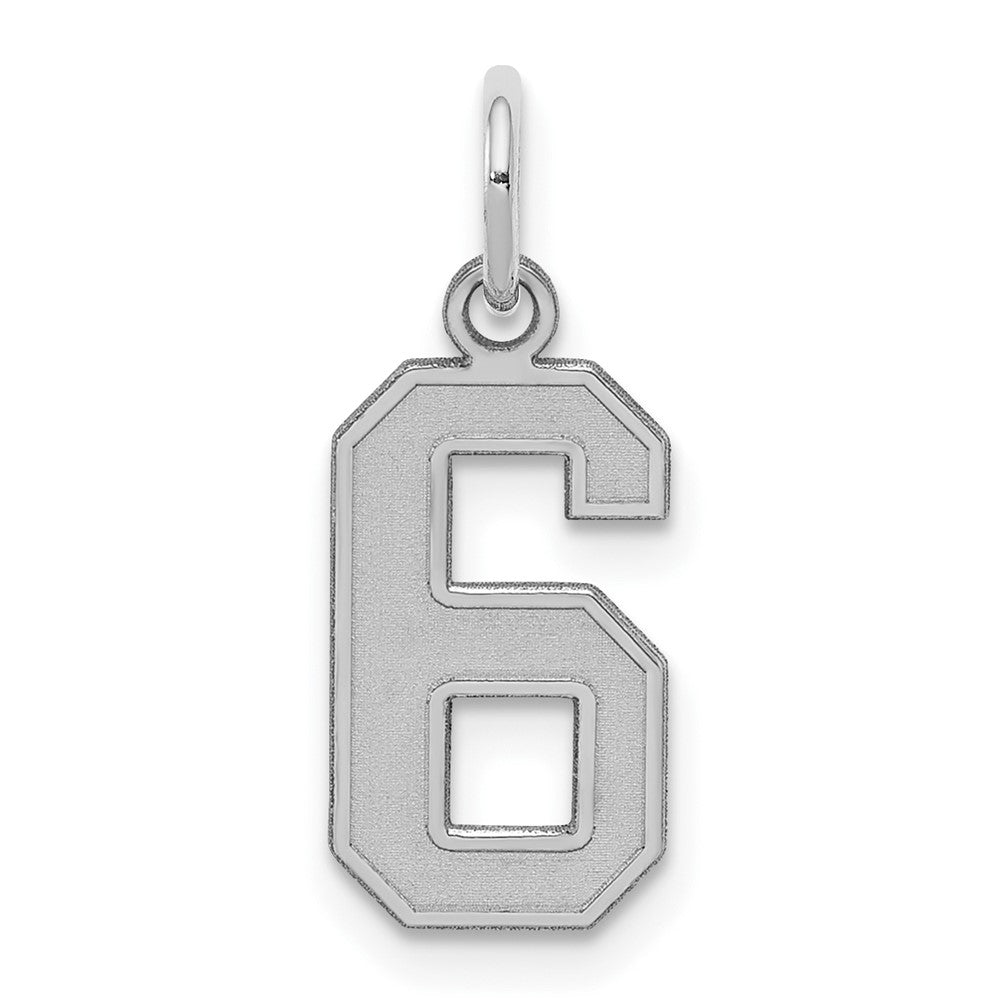 Sterling Silver/Rhodium-plated Satin Number 6 Charm, 19 x 7 mm