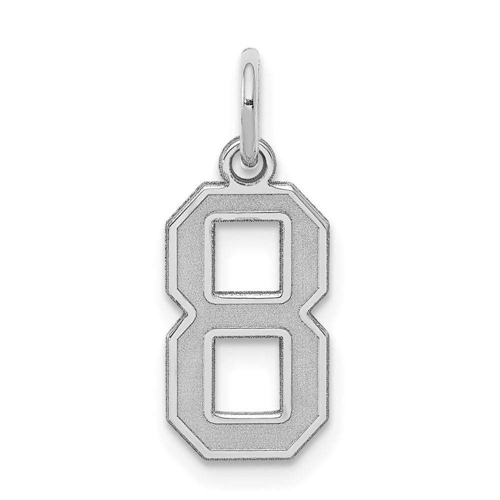 Sterling Silver/Rhodium-plated Satin Number 8 Charm, 19 x 7 mm