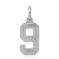 Sterling Silver/Rhodium-plated Satin Number 9 Charm, 19 x 7 mm