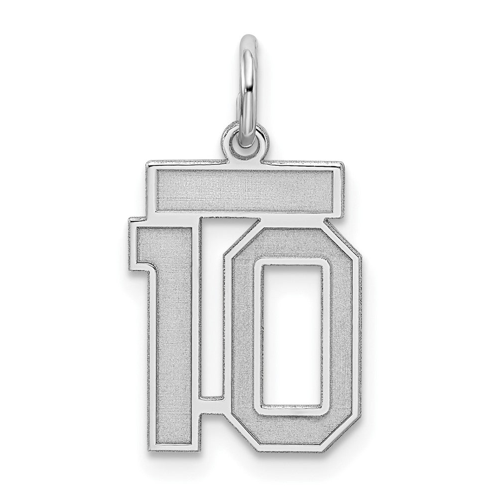 Sterling Silver/Rhodium-plated Satin Number 10 Charm, 19 x 14 mm