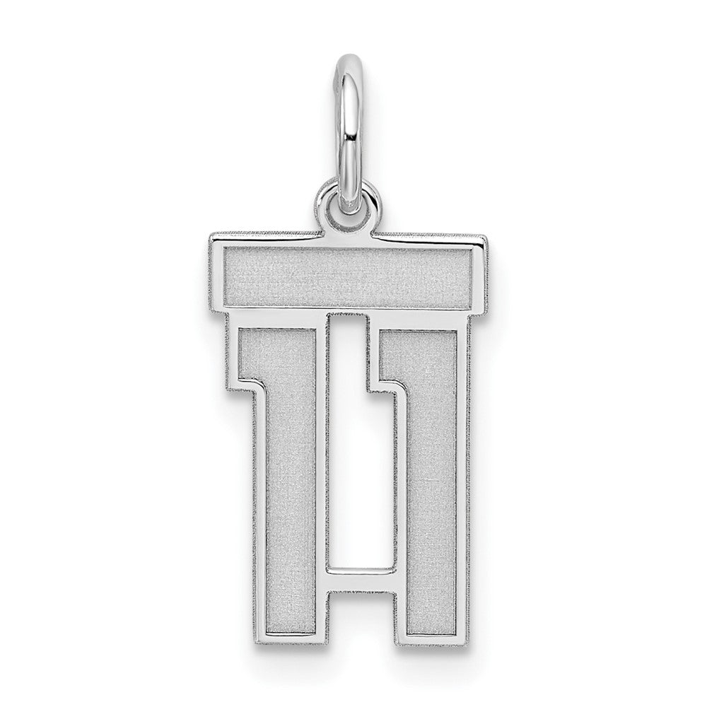 Sterling Silver/Rhodium-plated Satin Number 11 Charm, 19 x 14 mm