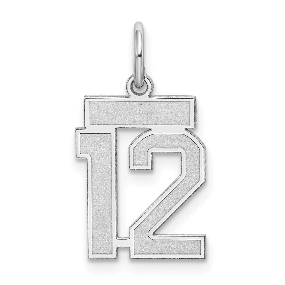 Sterling Silver/Rhodium-plated Satin Number 12 Charm, 19 x 14 mm