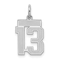 Sterling Silver/Rhodium-plated Satin Number 13 Charm, 19 x 14 mm