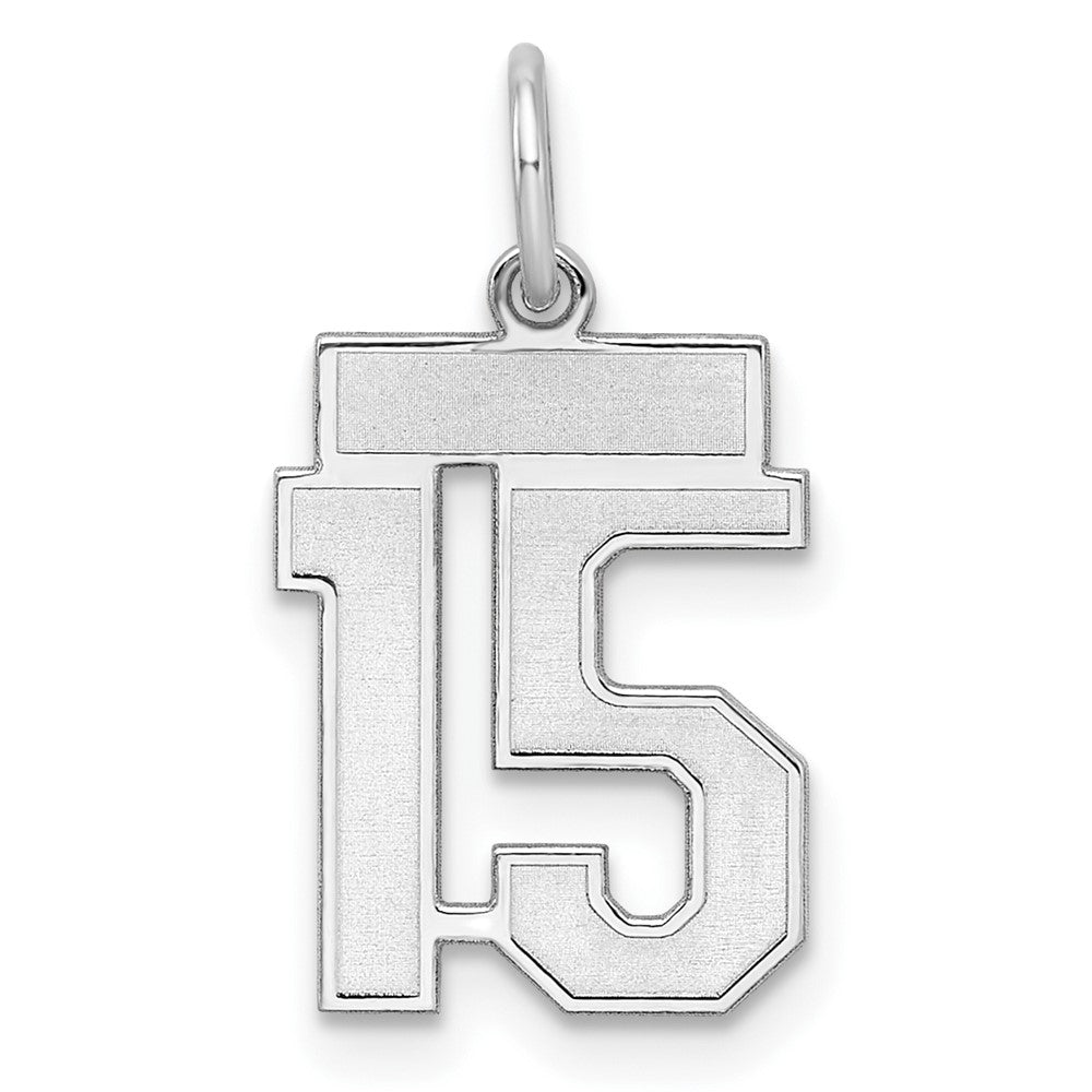 Sterling Silver/Rhodium-plated Satin Number 15 Charm, 19 x 14 mm