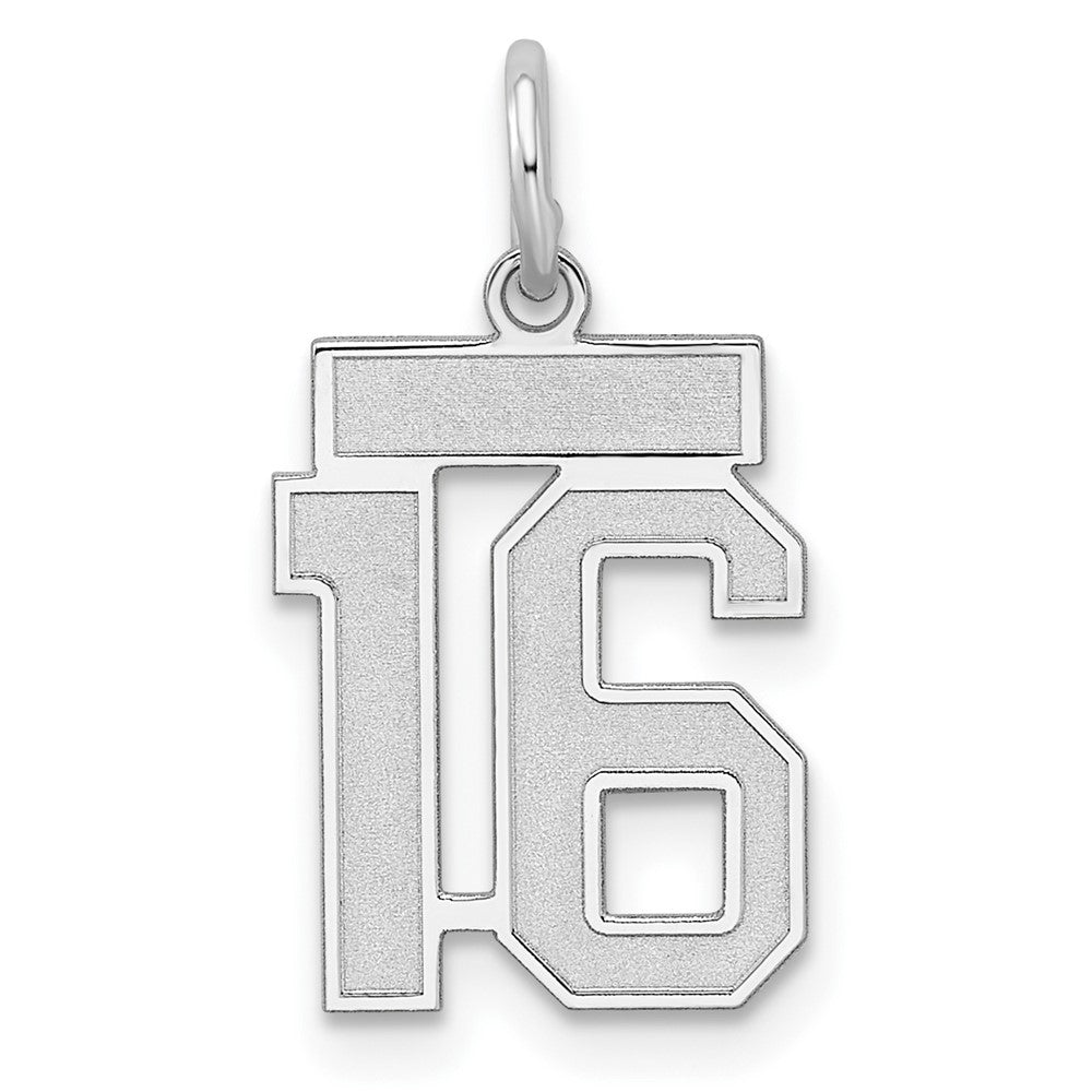 Sterling Silver/Rhodium-plated Satin Number 16 Charm, 19 x 14 mm