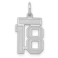 Sterling Silver/Rhodium-plated Satin Number 18 Charm, 19 x 14 mm