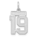Sterling Silver/Rhodium-plated Satin Number 19 Charm, 19 x 14 mm