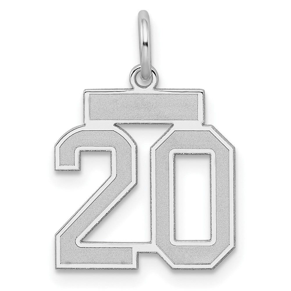 Sterling Silver/Rhodium-plated Satin Number 20 Charm, 19 x 14 mm