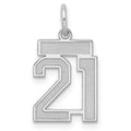 Sterling Silver/Rhodium-plated Satin Number 21 Charm, 19 x 14 mm