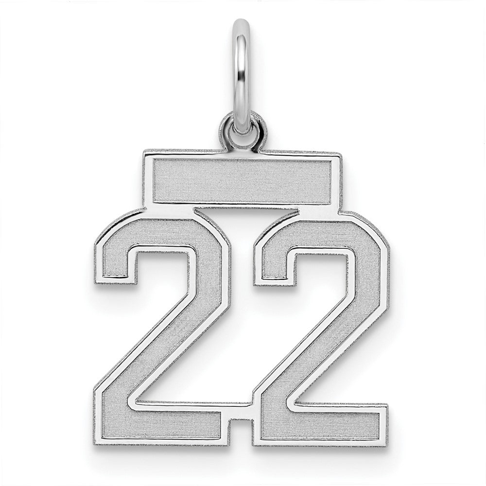 Sterling Silver/Rhodium-plated Satin Number 22 Charm, 19 x 14 mm