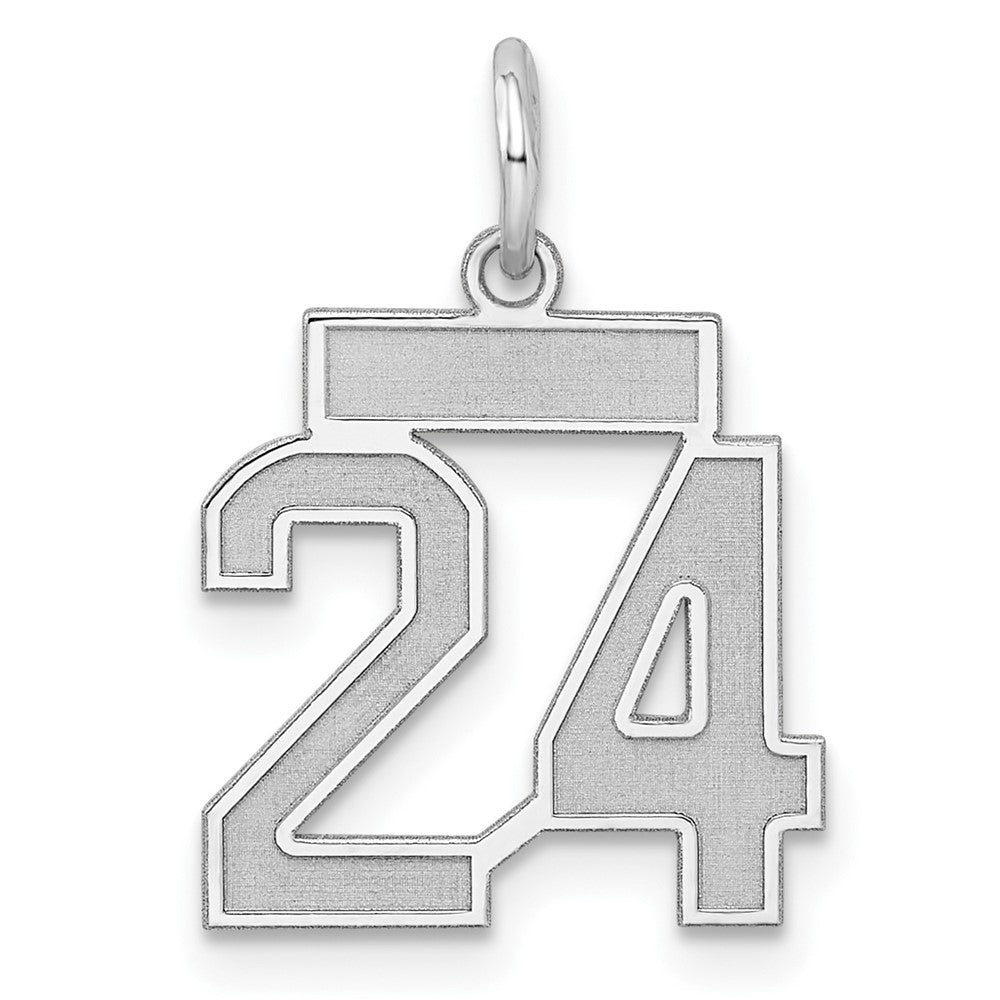 Sterling Silver/Rhodium-plated Satin Number 24 Charm, 19 x 14 mm