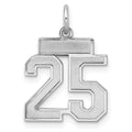 Sterling Silver/Rhodium-plated Satin Number 25 Charm, 19 x 14 mm
