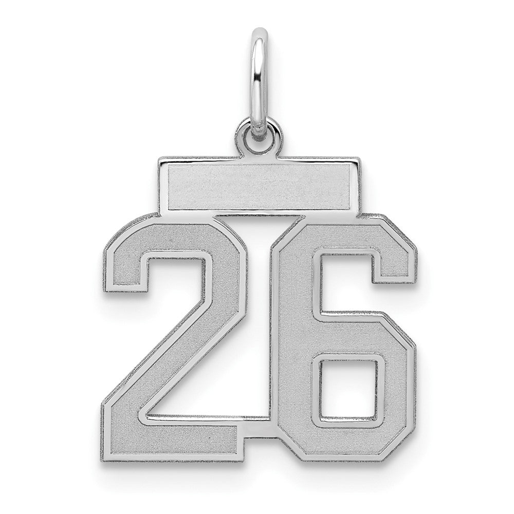 Sterling Silver/Rhodium-plated Satin Number 26 Charm, 19 x 14 mm